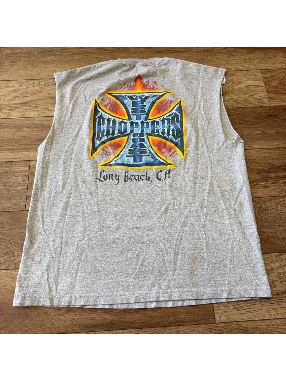 Vtg Y2K West Coast Choppers Flame Muscle Tee Cutoff Gray XL